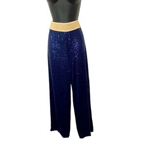 Frank Usher womens British vintage pants navy sequins straight leg fully lined L